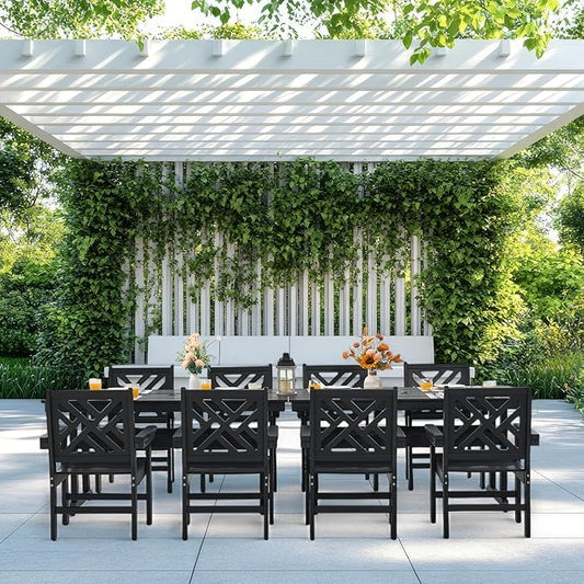 10 Piece HDPE Outdoor Dining Set for 8, Patio HDPE Furniture Set with 2 Table and Umbrella Hole, Outdoor Table and Chairs for Garden, Poolside, Backyard, Deck