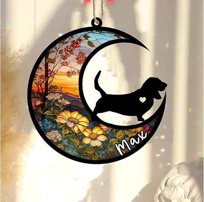 Personalized Dog Memorial, Custom Name Basset Hound Dog Christmas Ornament with Name, Custom Breeds, Pet Loss Light Catcher, Gifts for Lovers Loss of Pet Sympathy on Mothers Day Christmas