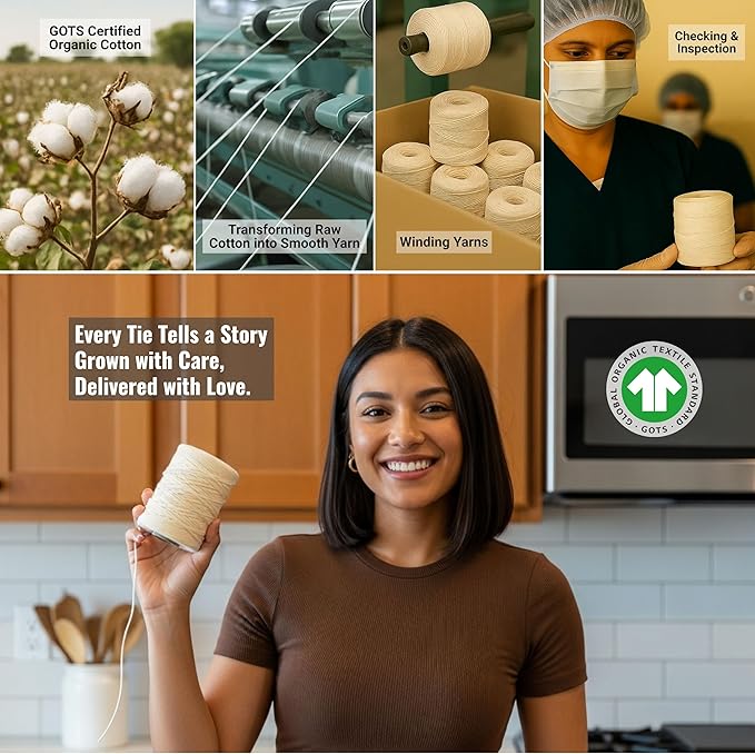 Organic Butcher’s Twine for Cooking & Trussing – 1.2mm Heavy-Duty Natural Cotton Kitchen Twine 1000 Feet – Food-Safe, Oven-Safe String for Meat, Turkey, Baking, & Crafts