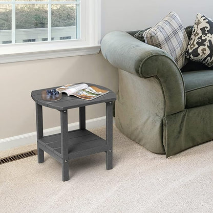 TORVA Patio Adirondack Side Table, Outdoor End Tables All-Weather Resistant HDPE Humidity-Proof Long Time Use for Deck, Lawn,Garden, Porch, Backyard End Table(Gray Color-2 Tier)