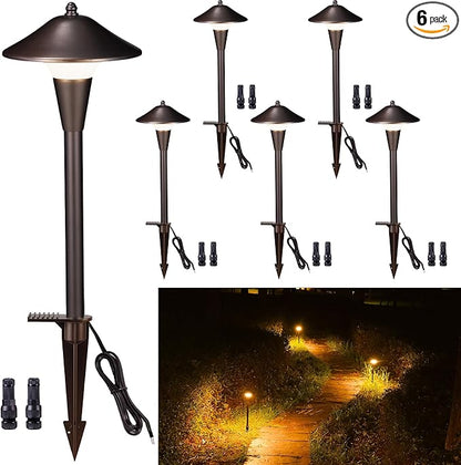 Hardwired Landscape Path Lights, Warm & Cool White Selectable Pathlight 12V, Low Voltage Walkway Light Waterproof, 5W 200LM ORB Metal Outdoor Lighting for Driveway Garden Sideway (6 Pack)