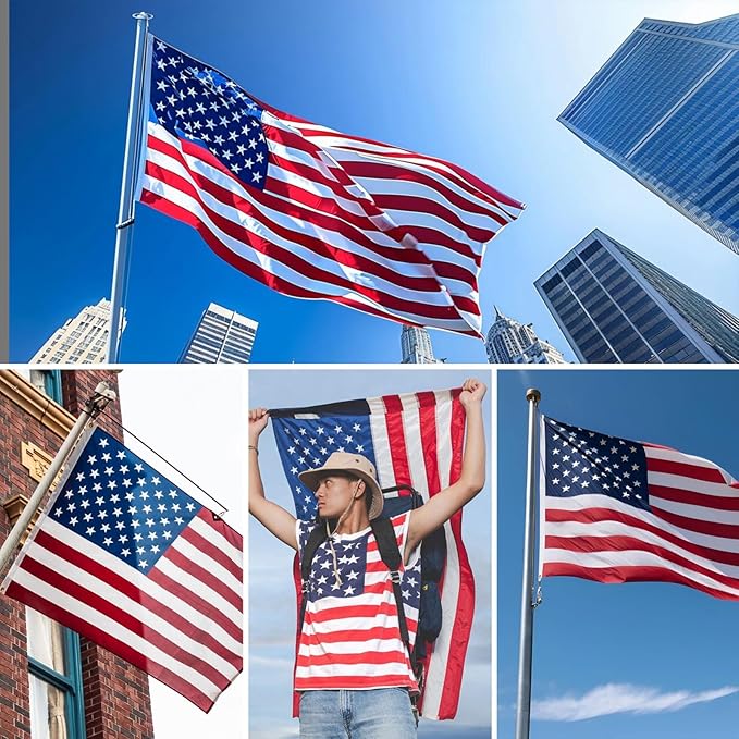 American Flag 4x6 FT,Weatherproof Heavy Duty Polyester Canvas Flags Ultra Durable Tear-Resistant, Deluxe Embroidered Stars & Sewn Stripes, Perfect for Outdoor Use with Brass Grommets