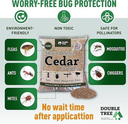 Double Tree Home and Garden Cedar Granules | Repels Fleas, Ticks, Ants, and Mosquitos | Rich Cedar Scent | Non Toxic | Pet Safe | 2 Bags (32 Quarts)