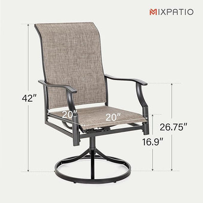 Patio Dining Set, 7 Person Outdoor Table and Chairs, 6 x Textilene Swivel Dining Chairs and 60" Rectangle Black Table, for Cozy Garden Settings, Grayish Brown