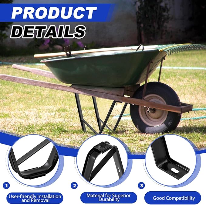 4 Pcs Heavy-Duty Steel Wheelbarrow Stands Trolley Replacement Parts Wheel Barrel Carretilla Bracket for Construction Wheelbarrows Yard Carts Carretillas para Construction Garden Carts