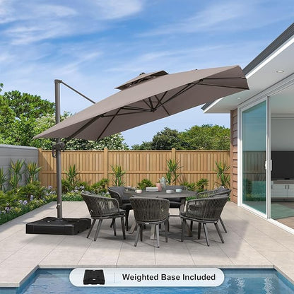 PURPLE LEAF 11 FT Cantilever Patio Umbrella Outdoor Umbrella with 280lbs Base Large Rectangular Windproof Offset Umbrella for Pool Deck Garden, Ash Mocha