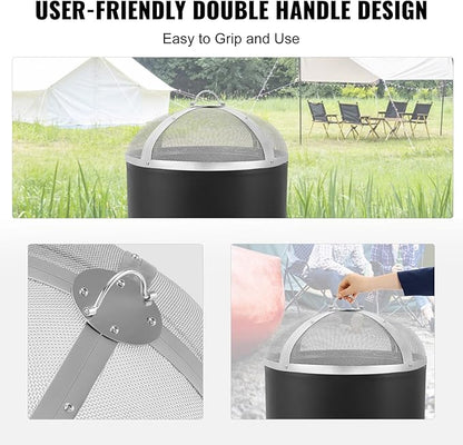 Fire Pit Spark Screen Round 27", Reinforced Heavy Duty Steel Metal Cover, Outdoor Firepit Lid, Easy-Opening Top Screen Covers Round with Ring Handle for Outdoor Patio Fire Pits Backyard