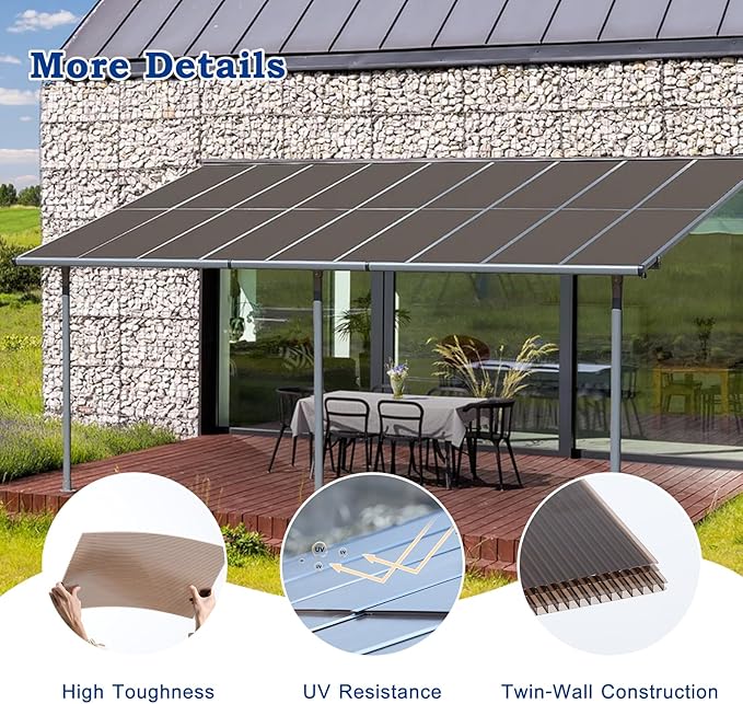 BPS 6Pcs 62'' (W) x 38'' (L) x 0.2'' Polycarbonate Panels, Waterproof UV Protected Reinforced Sheets, Outdoor Greenhouse and Gazebo Covering, Twin-Wall Bronze Sheets