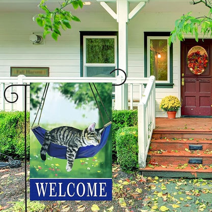 Welcome fall cat garden flag for outside 12x18, seasonal flags with cats double sided house flags, House Yard Lawn Decor Holiday Funny Garden Yard Decoration