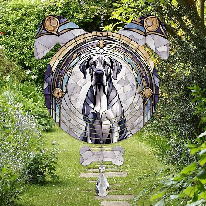 Great Dane Dog Ears Wind Spinner, Great Dane Wind Spinner Hanging for Yard and Garden V02