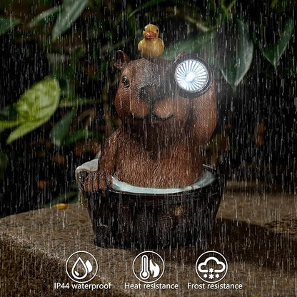 Capybara Solar Garden Statue – Funny Outdoor Resin Animal Decor with Flashlight & Duck – Waterproof Yard Lawn Ornament with LED Light – Solar Powered Figurine for Patio, Porch, Landscape