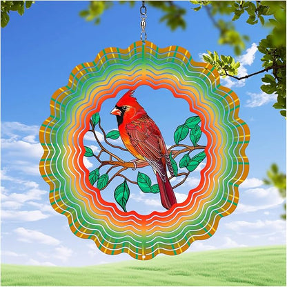 Cardinal Wind Spinners Garden Decor as Birthday Gifts for Women Mom,12 inch 3D Stainless Steel Hanging Wind Spinner Metal Catchers Kinetic Sculpture for Outdoor Decor, Patio,Yard Decorations