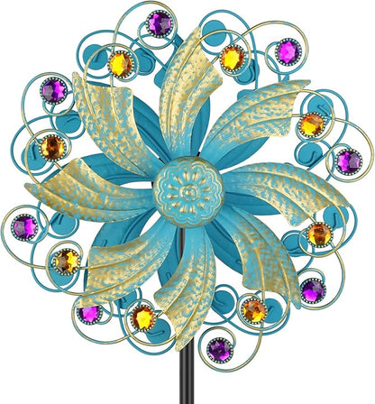 Metal Wind Spinners Outdoor, Golden Kinetic Wind Sculpture Garden Pinwheels with Metal Stake, Yard Art Decor for Patio, Lawn & Garden, Creative Gifts 57.5 * 13 Inch
