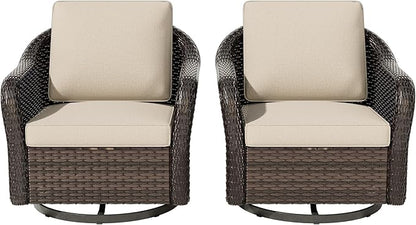 Vista Vibe Outdoor Patio 360 Degree Swivel Glider Rocker Chairs Set of 2, Washable Cushions, All-Weather & Steel Frame & Deep Seat Chairs, Balcony, Yard (Beige)