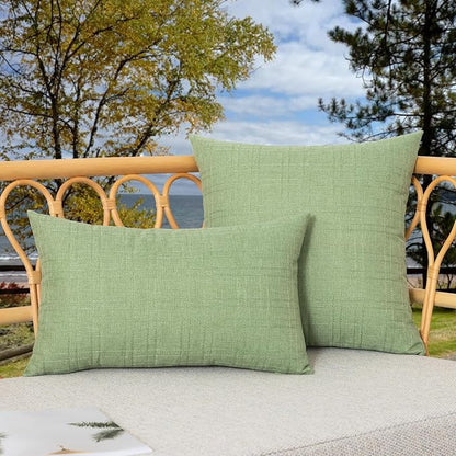 Kevin Textile Pack of 2 Outdoor Waterproof Pillow Covers Decorative Farmhouse Throw Pillow Covers Spring Checkered Couch Pillow Covers Spring for Patio Tent Bed Sofa Living Room 16x16 Inch Sage Green