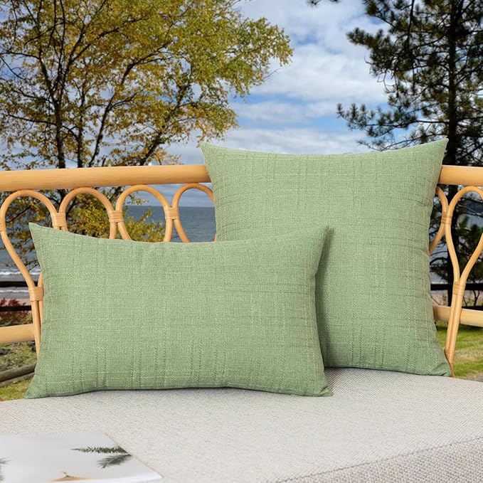 Kevin Textile Pack of 2 Outdoor Waterproof Pillow Covers Checkered Decorative Cushions Sham Throw Pillowcases Shell for Patio Tent Garden Couch Bed Sofa 22x22 Inch Sage Green