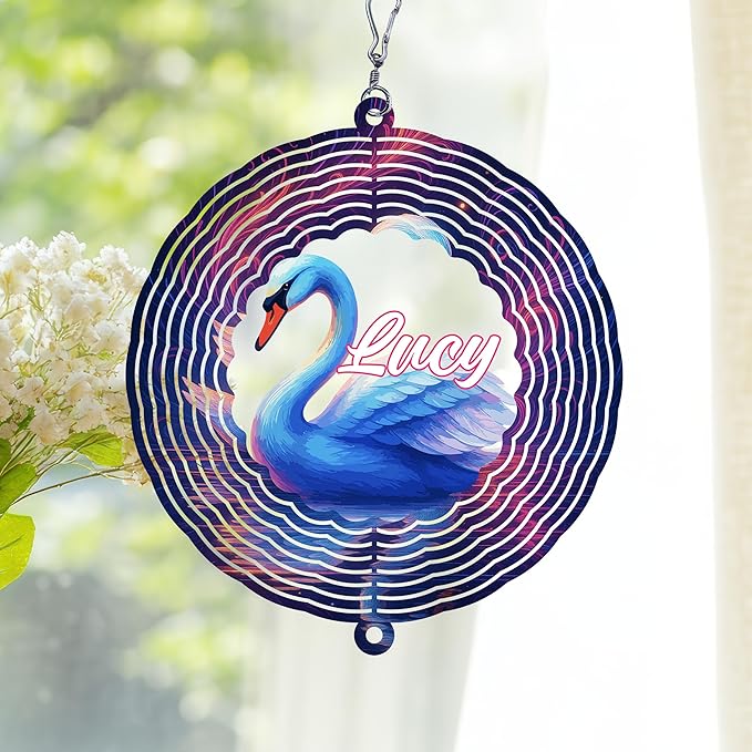 Personalized Swan Wind Spinner 3D Stainless Steel, Swan Garden Spinner Hanging Outdoor Decor, Wind Spinners Outdoor, Custom Gift for Grandmother, Mom, Wife