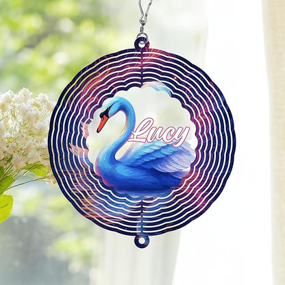 Personalized Swan Wind Spinner 3D Stainless Steel, Swan Garden Spinner Hanging Outdoor Decor, Wind Spinners Outdoor, Custom Gift for Grandmother, Mom, Wife