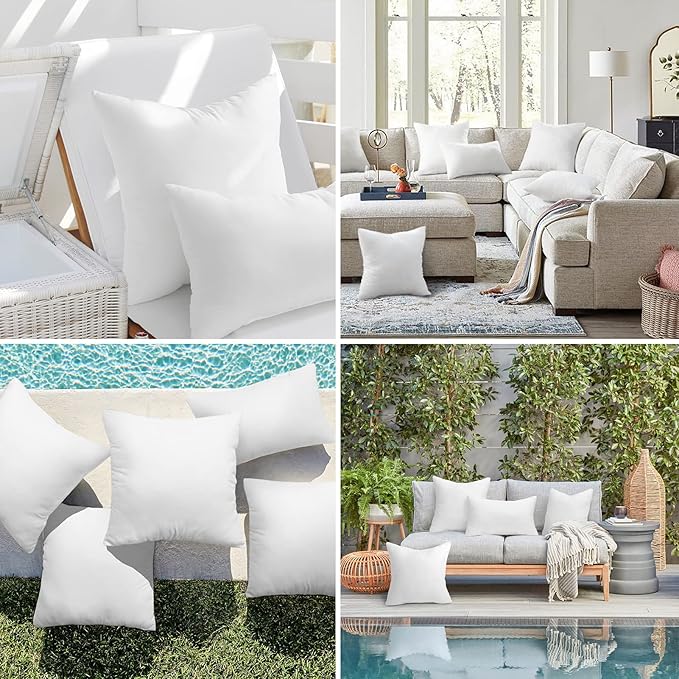 Ashler 16 x 16 Outdoor Pillow Inserts, Set of 2 Water Resistant Throw Pillow Inserts Hypoallergenic Stuffer Sham Square Pillow Insert for Patio, Bench, Garden, Indoor Outdoor Decorative