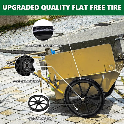 20" Flat Free Tire and Wheel with 3/4" & 5/8" Bearing, Replacement Wheels for Rubbermaid Wheelbarrow,Lawn Carts, Big Wheel Utility Carts and Garden Yard Cart, 2 Pcs Black