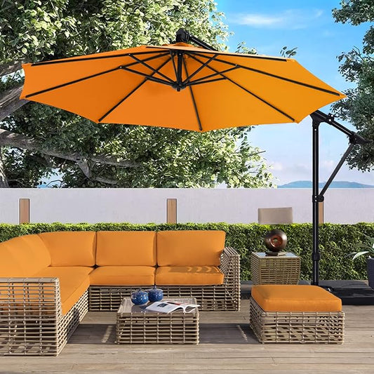 ABCCANOPY 10FT Cantilever Umbrella Offset Hanging Patio Umbrella with Base Stand Rotate and Tilt，Suitable for Garden, Lawn, Backyard(Orange)