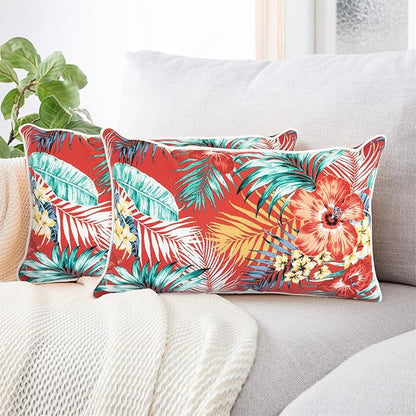 Lumbar Pillow Covers Set of 2, Outdoor Indoor Waterproof Decorative Patio Lumbar Pillowcase Shell 12x20 Inch, Rectangular Cushion Case for Couch Sofa Garden Farmhouse-Sadira Chili Haze