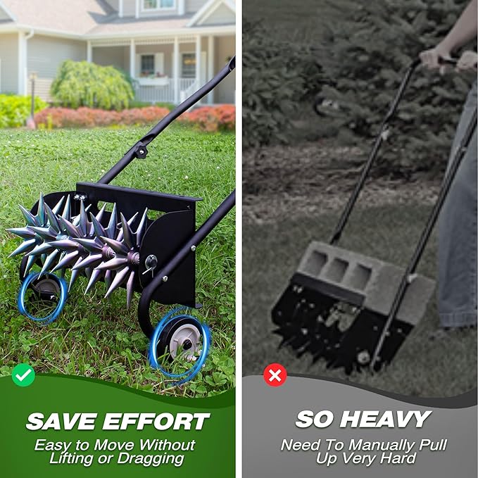 Suchtale 18-Inch Push Spike Aerator, Heavy Duty Rolling Lawn Aerator, Rotary Spike Lawn Aerator, Manual Aeration Equipment with Steel Handle, Suitable for Lawns, Garden, and Yard Grass Aeration
