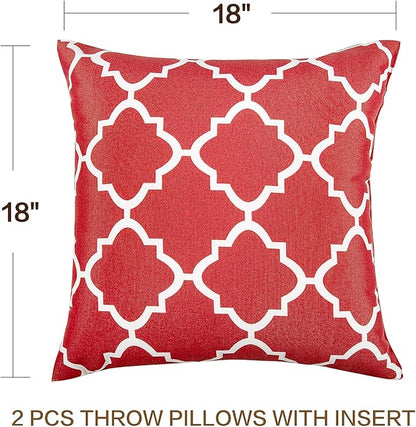 JMGBird Outdoor Pillows for Patio Furniture 18''x18'' Waterproof Decorative Patio Furniture Pillows Indoor Throw Pillows with Inserts, Square Throw Pillow for Couch, Bed, Sofa, Bench, Chair, Set of 2