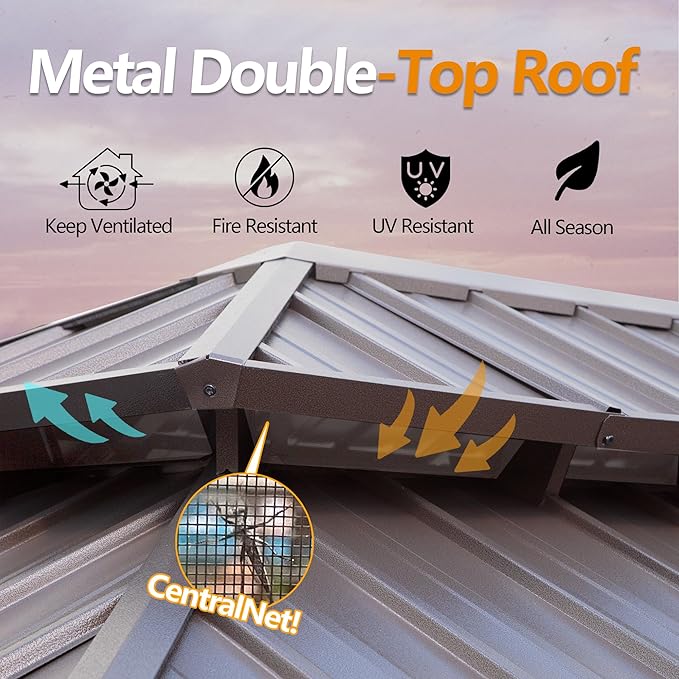 10' x 10' Outdoor Hardtop Gazebo Aluminum Frame with Double Metal Roof, Canopy Netting, Curtain, Patio Permanent Galvanized Steel Gazebo for Backyard, Garden, Party, Deck, Lawn