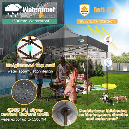 COBIZI 10x10 Pop Up Heavy Duty Canopy with 4 Sidewalls and Hexagonal Legs, Easy up Tent for Events, Parties, Camping, Outdoor Canopy with Portable Bag, Waterproof & UPF50+ (Gray)