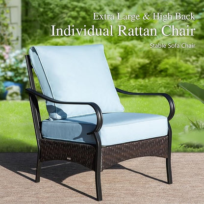 Sophia & William Patio Furniture Set, 5 Piece Metal Outdoor Conversation Set with 3-Seater Outdoor Couch, 2 Sofa Chairs, 1 Loveseat,1 Coffee Table for Outdoor Seating, Backyard, Porch(Blue)