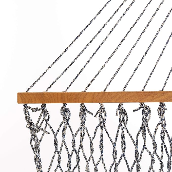 Original Pawleys Island Deluxe Navy Oatmeal Heirloom Tweed DuraCord Rope Hammock – 13 ft. x 60 in., 2-Person, 450 lb Capacity, Oak Spreader Bar, Zinc-Plated Hardware, Handcrafted in The USA