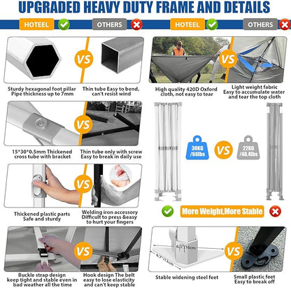 HOTEEL 10x15 Pop up Canopy Tent for Parties, Heavy Duty Easy Setup Tent with 4 Sidewalls, Outdoor Commercial Instant Gazebo for Wedding Event, with Roller Bag & Sand Bags, Grey(Hexagonal Frame)