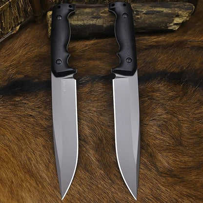 BA-KOR 5mm (9CR18MOV) steel 12.4" full tang hunting knife+K sheathing &5.9" cerium igniter Suitable for outdoor hunting, camping, wilderness survival, outdoor rescue, barbecuing, fishing, and as a gift