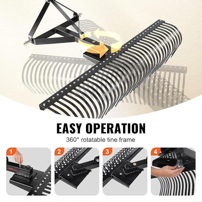 VEVOR Tow Behind Dethatcher, 72-inch Tow Dethatcher with 36 Steel Tines, 3-Point Lawn Dethatcher Rake with Attachments for Tractor, Landscape Rake for Garden, Farm, Grass