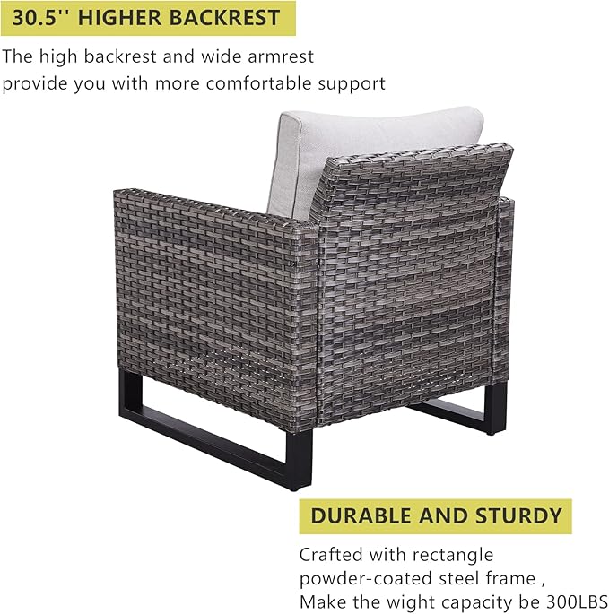 HUMMUH Outdoor Chairs PE Wicker Patio Dining Chairs Set of 2 High Back Metal Frame Porch Chairs with 4 inch Seat Cushions