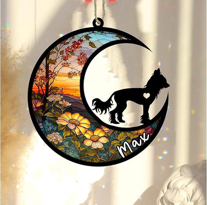 Personalized Dog Memorial, Custom Name Chinese Crested Dog Christmas Ornament, Custom Breeds, Pet Loss Light Catcher, Gifts for Lovers Loss of Pet Sympathy on Mothers Day Christmas