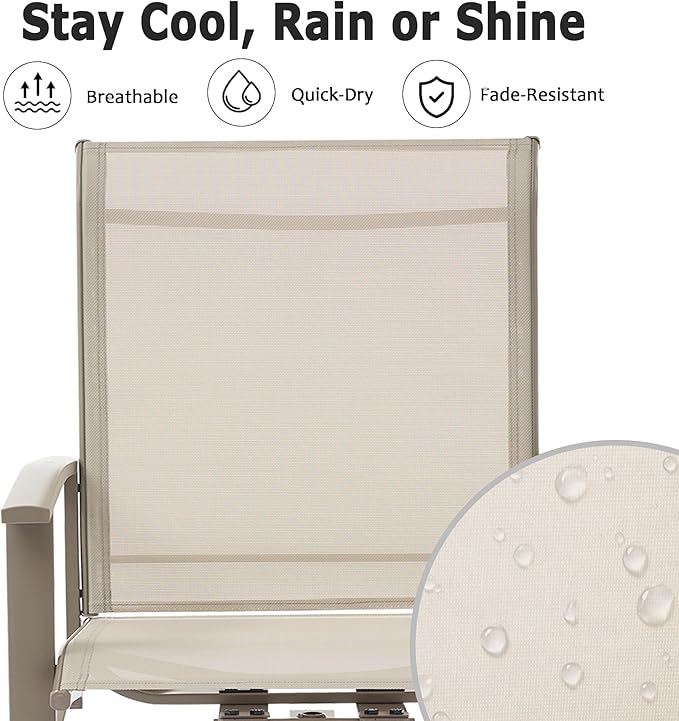 Patio Swivel Chairs Set of 6, Outdoor Swivel Chairs with Armrest, High Back Patio Chair with Metal Frame, All-Weather Outdoor Dining Chair for Deck, Porch and Lawn, Ivory Beige