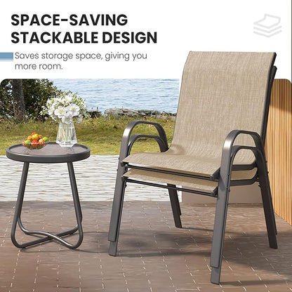 Patio Table and Chairs Set - 3 Piece Outdoor Stackable Dinging Chairs for All Weather,Breathable Garden Furniture for Deck Garden Backyard (Brown)