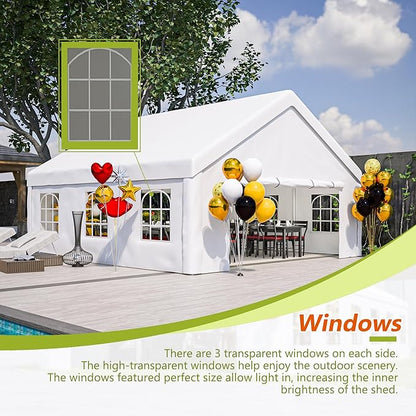 20x20 FT Heavy Duty Party Tent, White Outdoor Canopy with Removable Sidewalls & 2 Storage Bags, Waterproof Gazebo for Wedding, BBQ, Camping, and Commercial Use