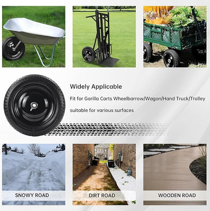2PC 14.5" Wheelbarrow Tires, 4.80/4.00-8" Flat-Free Tire and Wheel, 5/8" Bearings, Extra 3/4" Bearing, Adjustable Center Hub for 3 to 7", Fits 4.80-8, 4.00-6, 3.50/2.50-8 Wheels, Maximum Load 300 lbs.