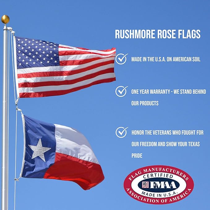 Texas Flag 3x5 Heavy Duty Outdoor -Proudly Made in USA, Embroidered American State Flag, Durable & Weatherproof for Patriotic Display