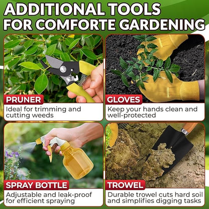 10 Pcs Garden Tool Set for Women – Ergonomic Lightweight Gardening Hand Tools with Convenient Little Bag, Sturdy Metal Garden Tools Set, Easy Handling for Outdoor Plant Care, Gardening Kit for Women