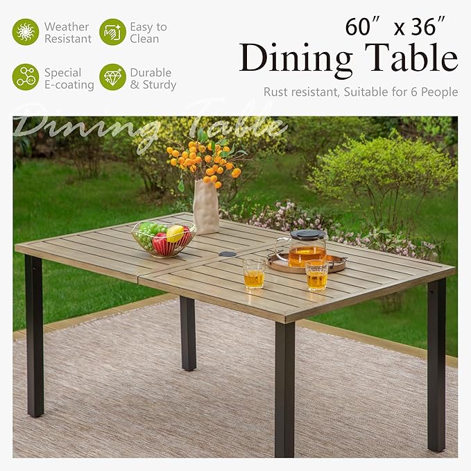 Sophia & William Patio Table and Chairs Set, Outdoor Dining Set for 6, 7 Piece Metal Patio Furniture, 60" Rectangular Table with Wood-Like Tabletop(Geometry)
