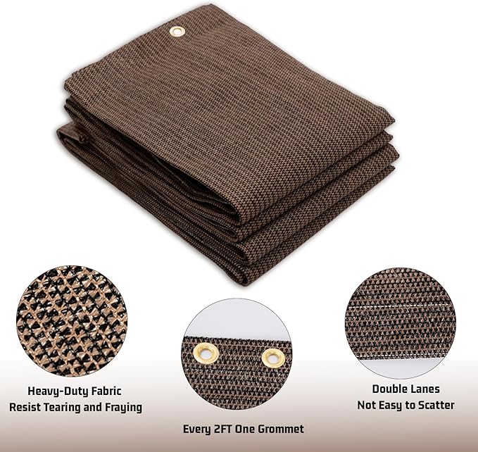 SUNNY GUARD Shade Cloth 8x12 FT Sun Screen Fabric Cover Tarp with Grommets for Pergola, Backyard Garden, Brown