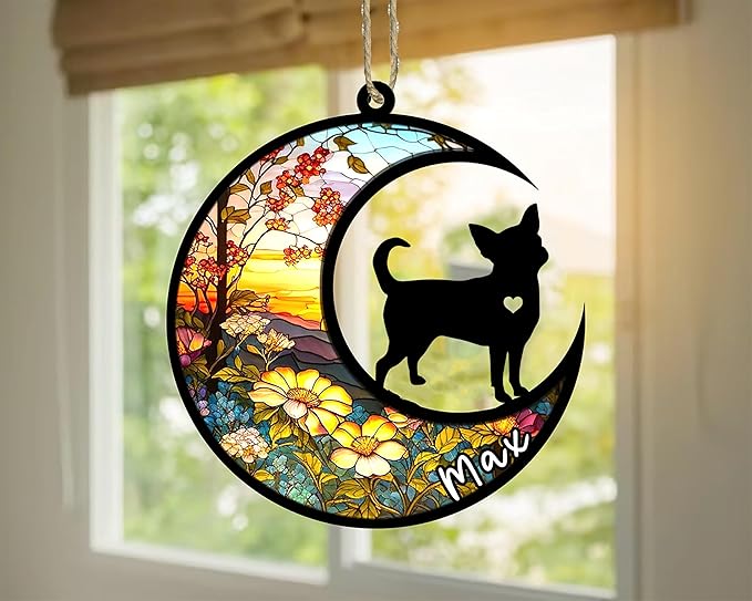 Personalized Dog Memorial, Custom Name Chihuahua Dog Christmas Ornament with Name, Custom Breeds, Pet Loss Light Catcher, Gifts for Lovers Loss of Pet Sympathy on Mothers Day Christmas