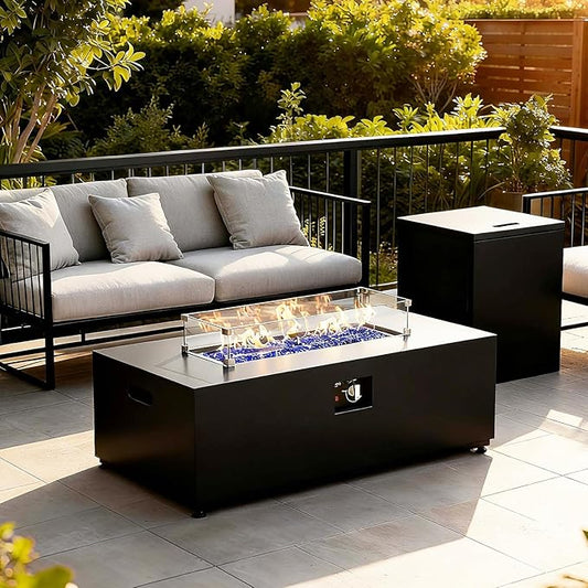 42" Propane Outdoor Fire Pit Table, 55,000 BTU Rectangular Aluminum Firepits with Tank Table and Waterproof Cover