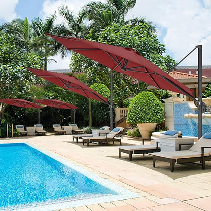 HOTIME10ft Patio Umbrella Cantilever Umbrella - Upgrade and Intensify - with 360 Rotation and 5 Angles Adjustment - Aluminum Offset Pool Umbrella Square Outdoor Umbrellas for Patio Garden Deck