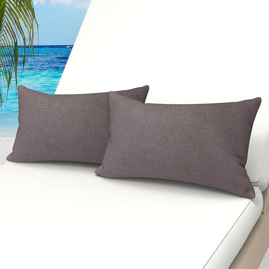 WOLKI Waterproof Outdoor Pillows 12X20 Inch Feather and Down Filled Throw Pillow for Patio Furniture,Outside Decorative Set of 2,Gery