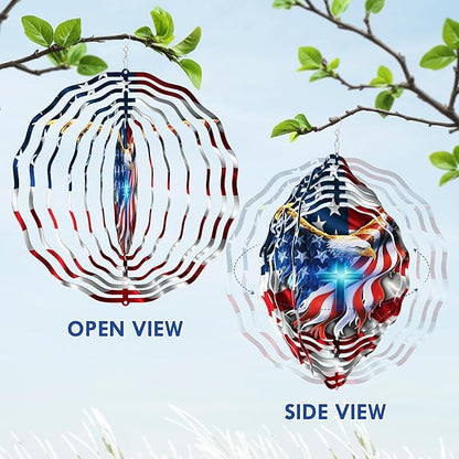 FLAGWIX American Eagle Christmas Decorations - 3D Stainless Steel Metal Wind Spinners 12 in - Christmas Eagles for Men Women Friends, Eagle Decorations for Window Outdoor Yard Garden